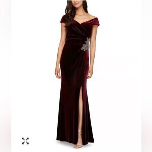 Alex Evenings Off the Shoulder Velvet Fit & Flare Gown